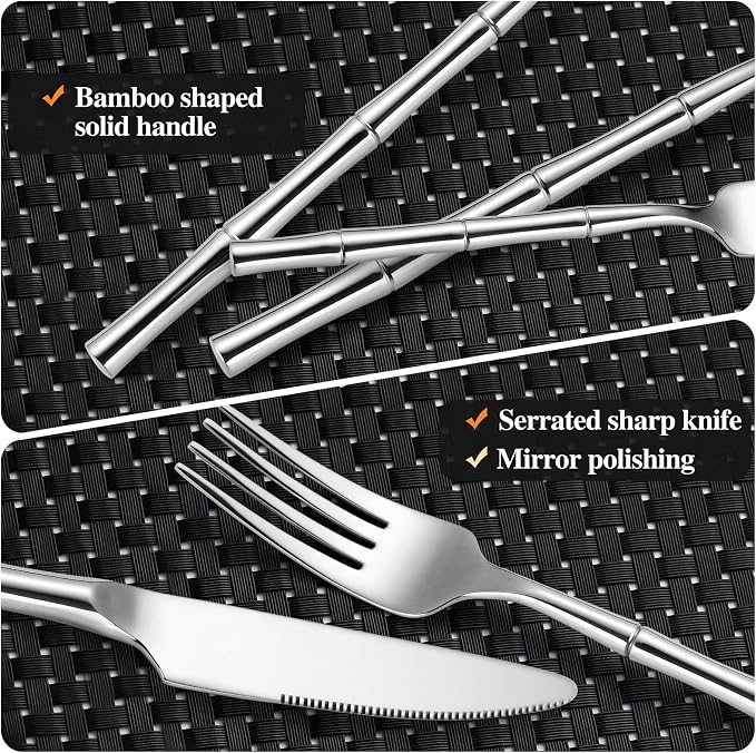 20 Pieces Bamboo Flatware Set Silverware Set Service - Image 5