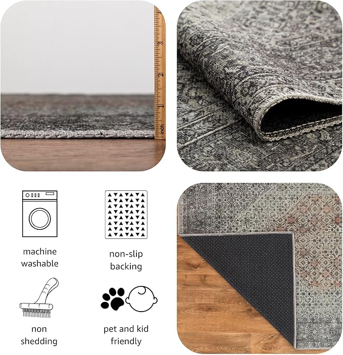 Keen Home Design 2x12 Rug - Machine Washable Runner Rug with Non-Slip Backing, Ideal for Hallway, Entryway, Kitchen, Laundry Room - Vintage, Easy Clean, Durable, Low Pile - (2'6" x 12')