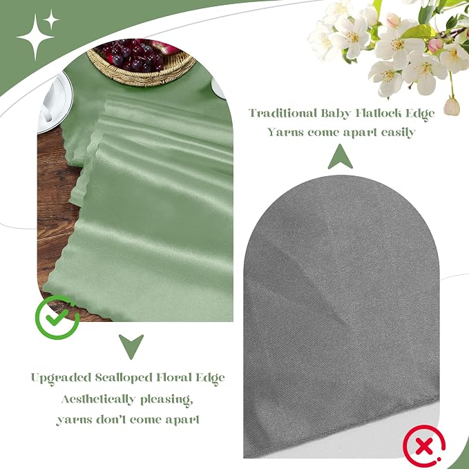 VACVELT Sage Green Satin Table Runners, 12x72 Inch, 6 Pack, Scalloped Edge | - Image 7