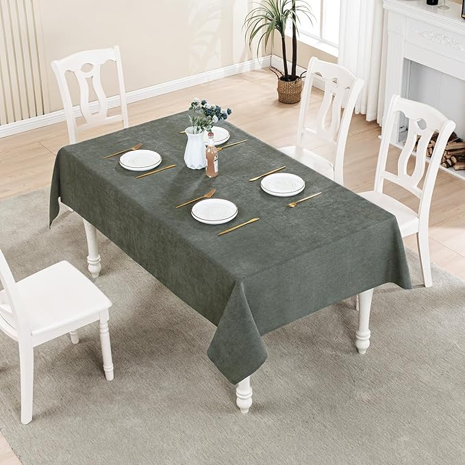 BALCONY & FALCON Rectangle Tablecloth Washable Wrinkle Resistant and Water Proof Table Cloth Decorative Linen Fabric Tablecloths for Dining Parties Kitchen Wedding and Outdoor Use (Black Olive, 55x95)