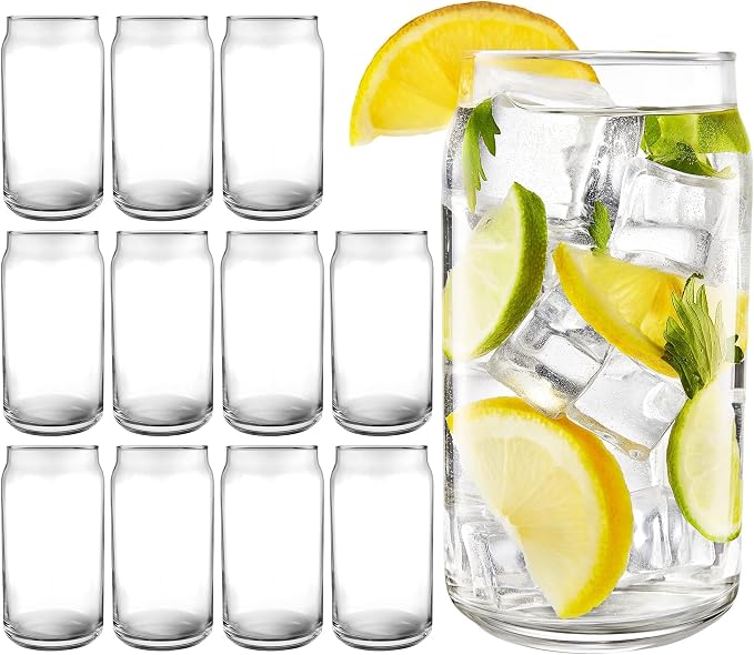 16 oz Can Shaped Glass Cups, Aesthetic Soda Can Cup Clear Glass Tumbler Beer by KitchenLux