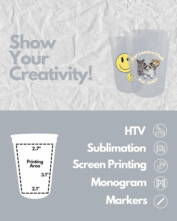 PartyPrints 10 Pack Small 10 to 12 oz Clear Reusable Blank Plastic Cups - Image 4