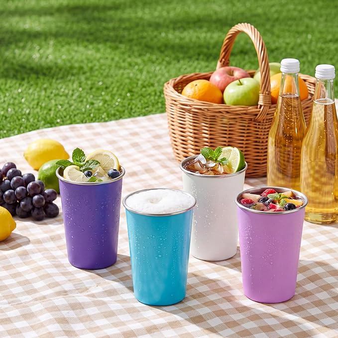Mimorou 4 Pack 16 oz Stainless Steel Pint Cups Metal Cups Unbreakable Drinking - Image 7