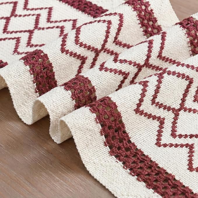 Artoid Mode Red Stripe Diamond Woven Table Runner 12x120 Inch | Holiday - Image 6