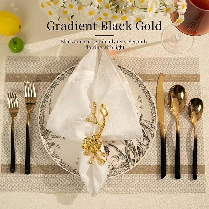 Black and Gold Silverware Set for 4 Modern 20 Piece Flatware Set Stainless Steel Mirror Polished Unique Black Gradual Change Gold Cutlery Utensils Sets for Home Kitchen Restaurant Nice Weight