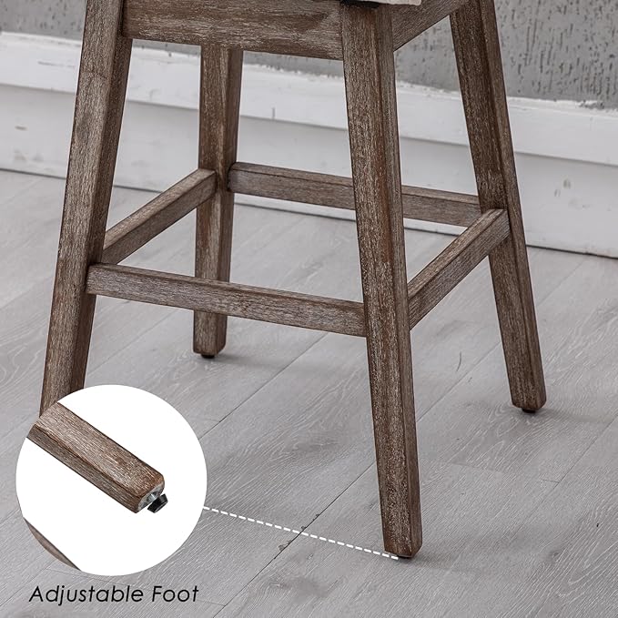 27.5" Counter Height Bar Stool, Linen Fabric Mid Century Modern Swivel Barstool with Back & Wood Legs Comfy Upholstered Counter Chair for Home Bar/Dining Room/Restaurant, Cream