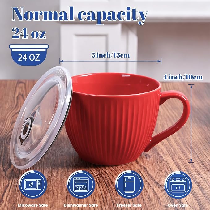 24oz Soup Mug with Handle & Lid, Microwave Soup Bowl/Cup, Burgundy Red | - Image 2