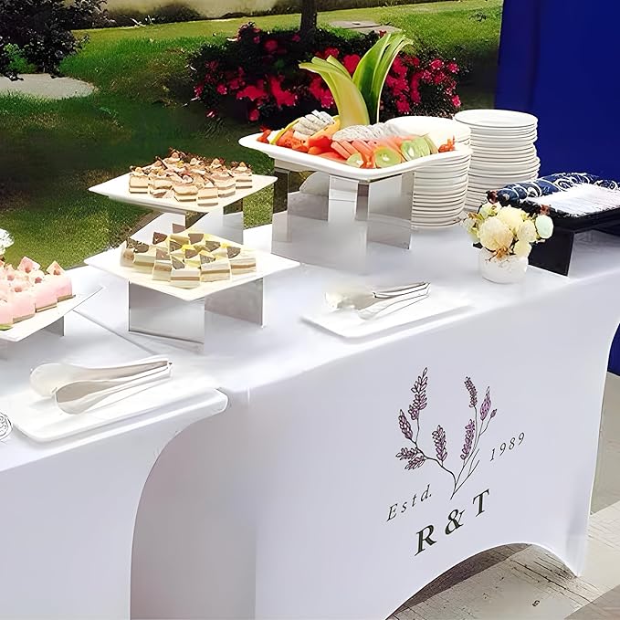 Personalized Table Cloth with Logo Image Customized Tablecloth 4FT/5FT/6FT/8FT Spandex Customized Table Cover Promotional Business Tradeshow Events Birthday Party Wedding (4FT Spandex(Open back))