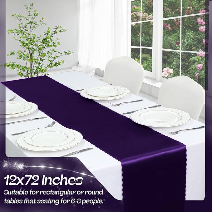 VACVELT Purple Satin Table Runners, 12x72 Inch, 2 Pack, Scalloped Edge | Silky - Image 3
