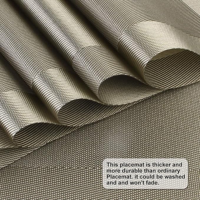 DACHUI Heat-Resistant Placemats Stain Resistant Anti-Skid Washable PVC Table Mats Woven Vinyl Placemats (4pcs, Coffee-Cross)