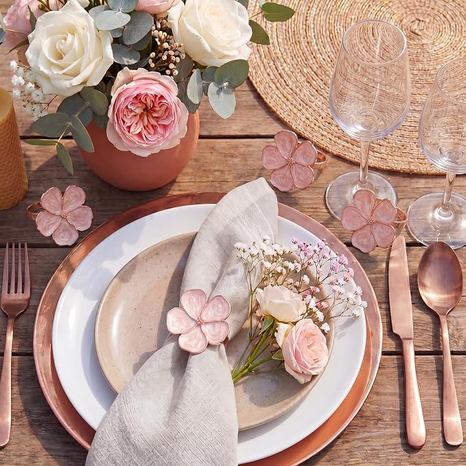 Patelai Set of 12 Rose Gold Napkin Rings Pink Napkin Ring Holders | Decorative - Image 3