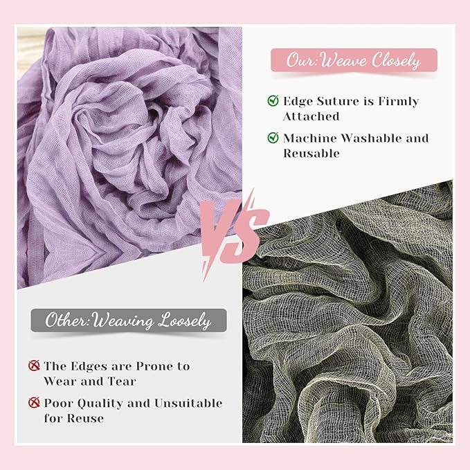 Lilac Table Runner, 10 Ft 120 in Cheesecloth Table Runner, Rustic Spring Table Runners for Wedding, Party, Bridal Shower, Boho Table Runners for Valentines Easter Mardi gras