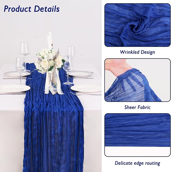 12 Pack Royal Blue Cheesecloth Table Runner 120 Inch Boho Wedding Decor | - Image 3