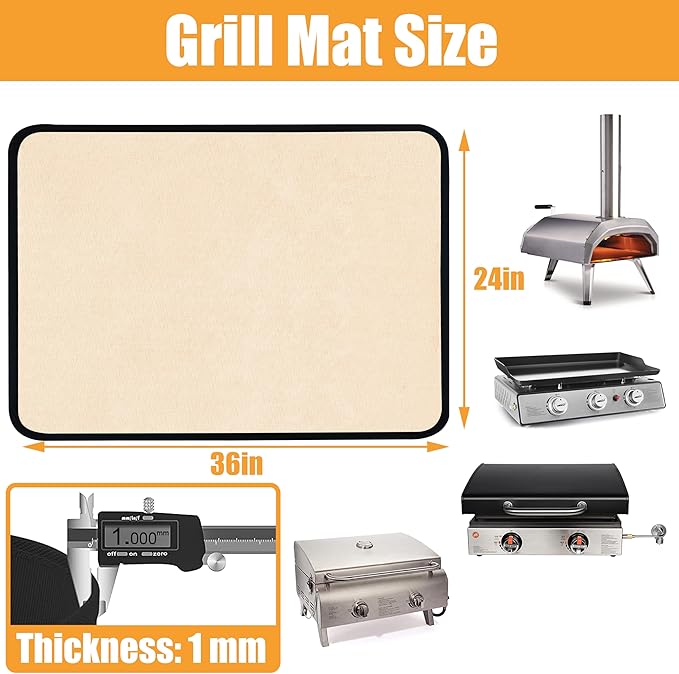 Khaki 24x36 Inchs Heat Resistant Mat for Outdoor Grill Table,Fireproof Under Blackstone Griddle BBQ Mat,Air Fryer Mat,Indoor Fireplace Mat, Protect Your Table and Outdoor Grill Table（0.04in Thickness）