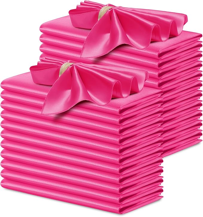 P Pothuiny 24 Pcs Hot Pink Satin Napkins 17 x 17 Inch, Satin Cloth Napkins | by P+Pothuiny