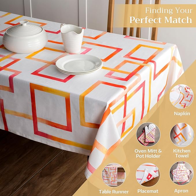 Maison d' Hermine Table Cloth Square Table 100% Cotton 60 x 60 Inches Tablecloth Reusable Decorative for Dining Room Farmhouse Home Valentines Day Decorations Spring Summer - Summer Maze