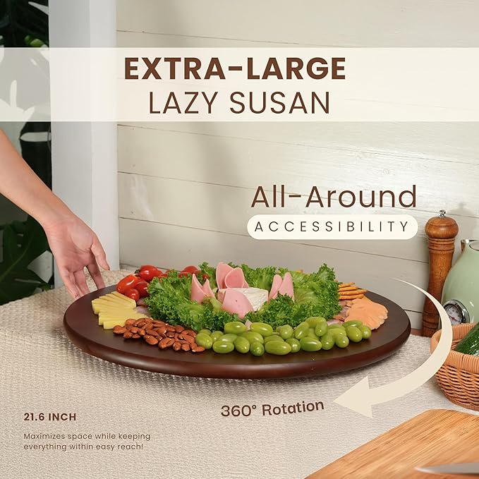 CONMEOCON- 24" Wooden Large Lazy Susan for Table Top with Premium Rubber Wood Sturdy and Good Craftsmanship, Large Charcuterie Board for The Party and Dining Table (24)