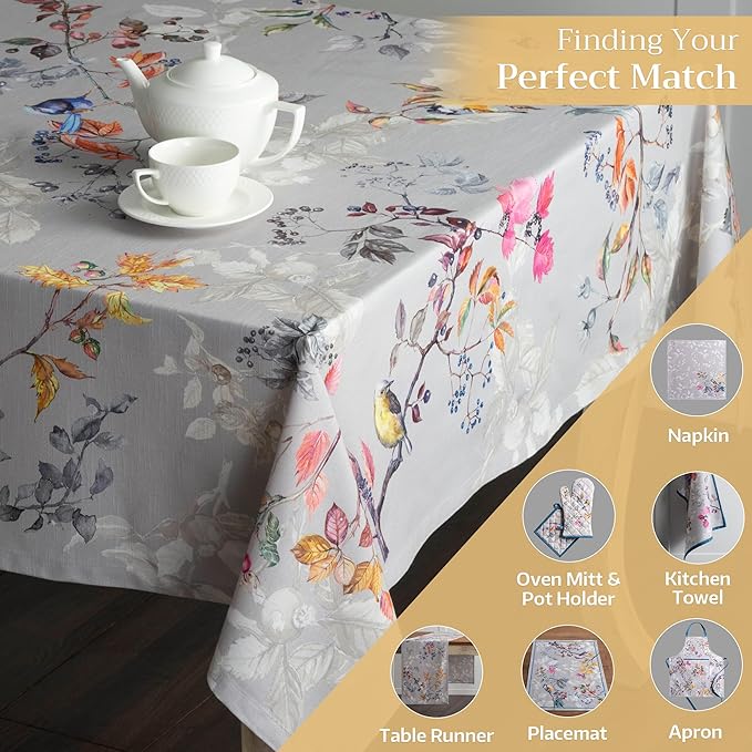 Maison d' Hermine Table Cloth Rectangle Table 100% Cotton 60 x 90 Inches Fall Tablecloth Reusable Everyday Use for Thanksgiving Christmas Decorations Dining Farmhouse Party (Equinoxe - Grey)