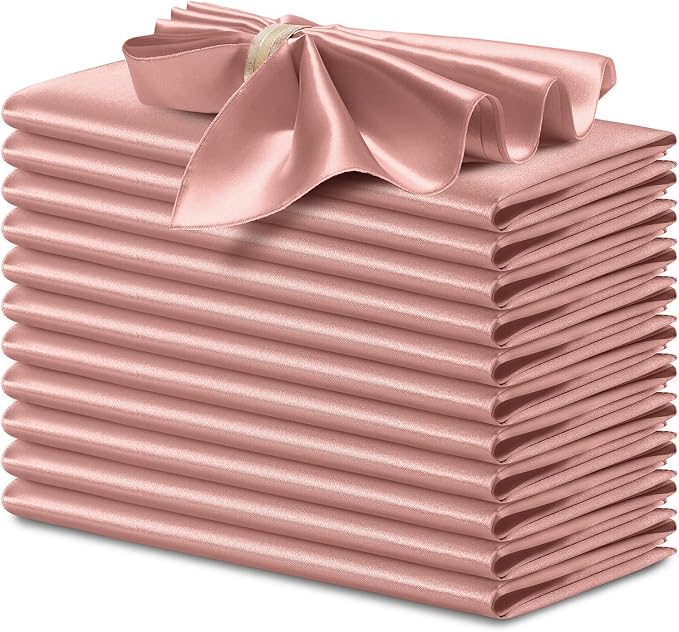 P Pothuiny 12 Pcs Rose Gold Satin Napkins 17 x 17 Inch, Satin Cloth Napkins | by P+Pothuiny