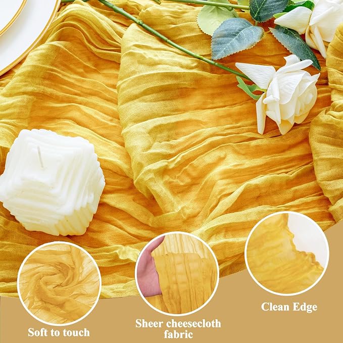 Cheesecloth Table Runner 10FT Gold Boho Gauze Rustic Sheer Table Runners | - Image 3