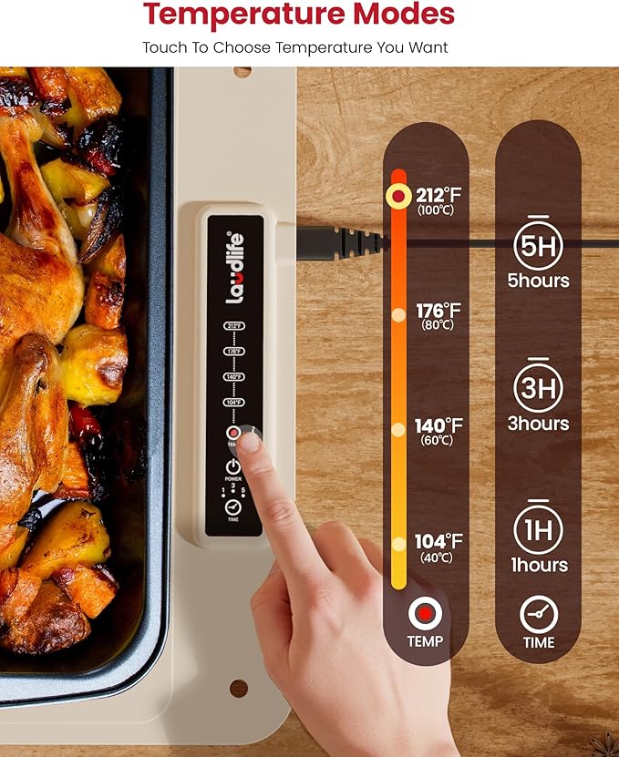 Extra Large Food Warming Mat for Countertop (XXL 36”x16”) - Full-Surface Heating Pad with 4 Temps Settings, Ideal for Buffet Party Food Warmer, Roll-Up Electric Warming Tray for All Gathering, Beige