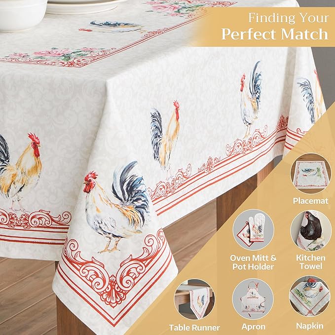 Maison d' Hermine Table Cloth Square Table 100% Cotton 54 x 54 Inches Tablecloth Reusable Decorative for Dining Room Farmhouse Home Valentines Day Decorations Spring Summer - Campagne