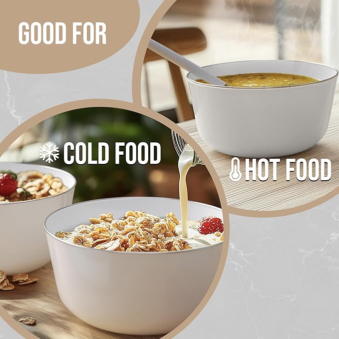 Trendables Disposable Bowls - Set of 10, 24 Oz Each, Silver Rimmed, Fancy Plastic Serving Bowls Perfect for Ice Cream, Salad, Candy