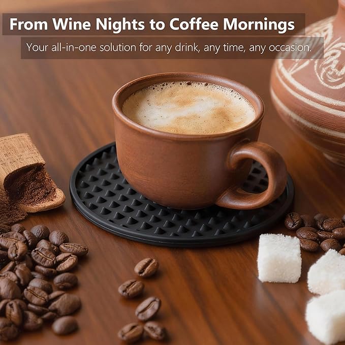 Ortarco 6 Pack Drink Coasters with Holder, Silicone Cup Mat for Hot or Cold Drinks, Non-Slip, Non-Stick