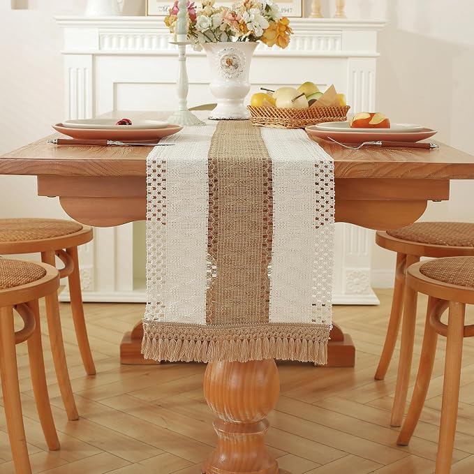 Boho Table Runner for Brown White Tassel Home Decor 90 Inches Long, Modern - Image 7