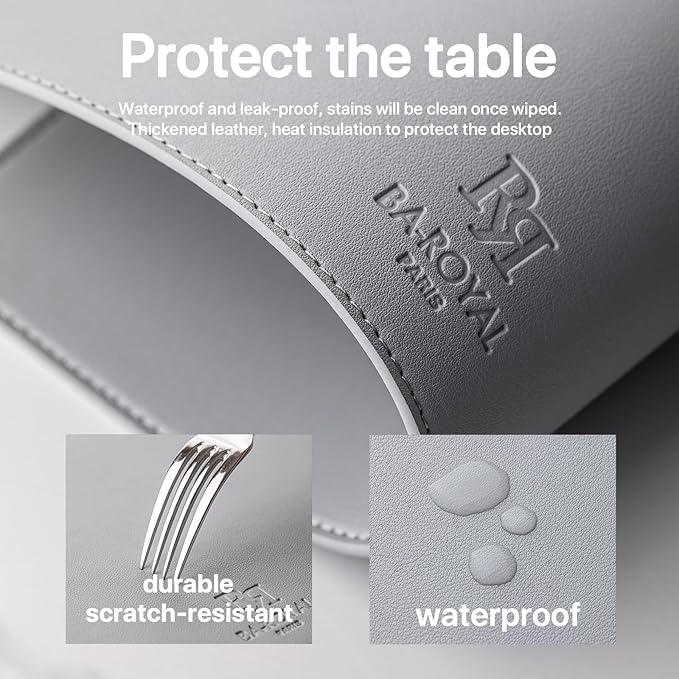 Faux Leather Placemats Set of 4 Vinyl Washable Wipeable Table Mats for Kitchen Dining Table Heat Resistant Waterproof Modern Indoor/Outdoor Placemats Non-Slip Easy Clean Place Mats (Gray)