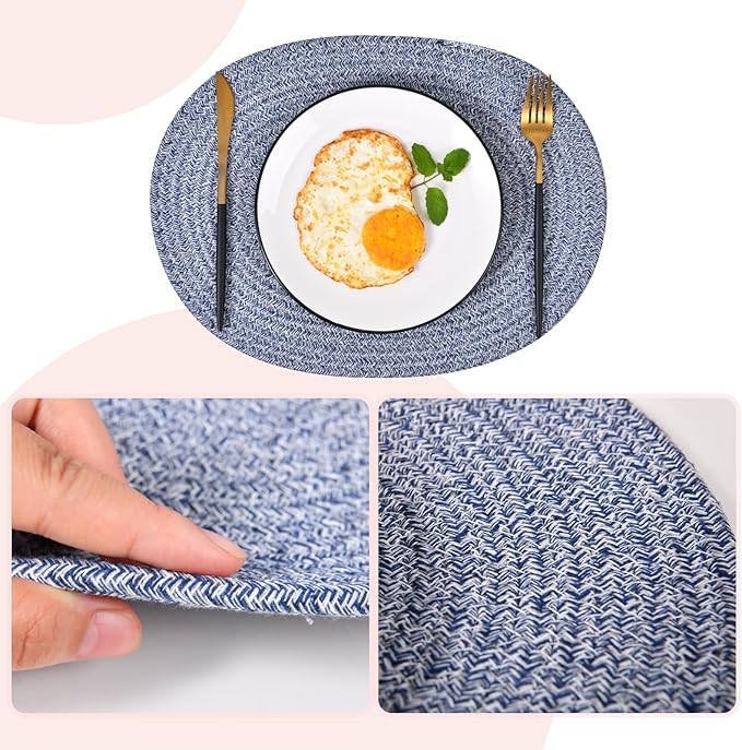 6 Pack Oval Woven Placemats, 12x16 inches Mix Rainbow Oval Plate Charger Cotton Heat Resistant Non-Slip Weave Place Mats Farmhouse Straw Braided Rattan Tablemats Wicker Placemats for Dining