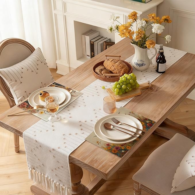 Highland Cow Flowers 12x18 Inch Placemats Set of 6 - Waterproof, Non-Slip & Washable Summer Fall Placemats for Kitchen & Dining Table Placemats