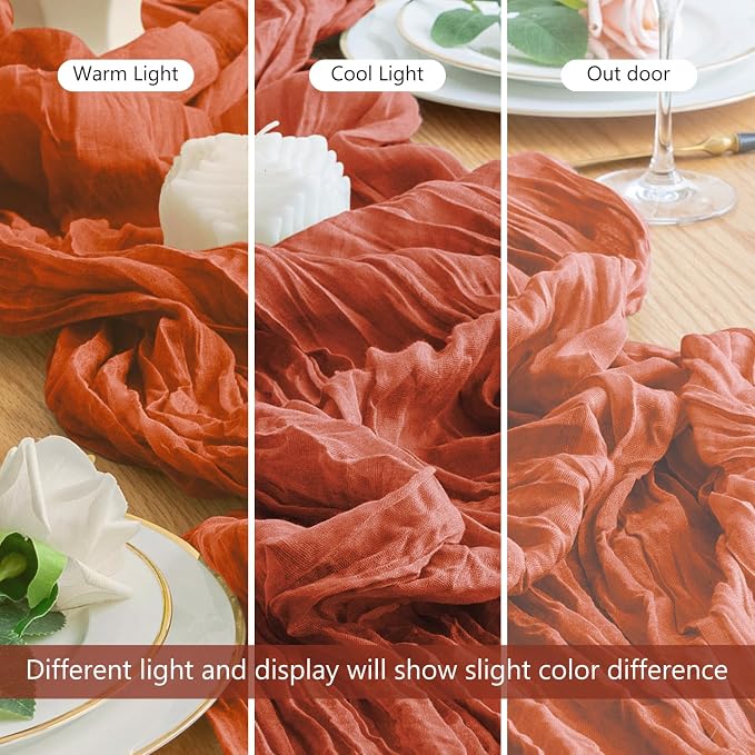 Cheesecloth Fall Table Runner Terracotta 10FT Boho Gauze, 4 Pack | 120 Inch - Image 8