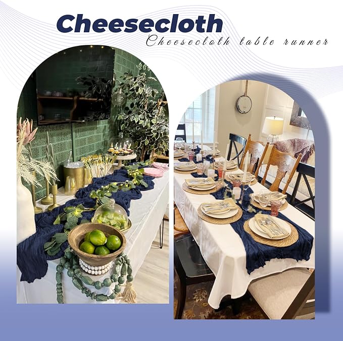 6 Pack Navy Blue Cheesecloth Table Runner 20 x 120 Inch Gauze Table Runner - Image 5