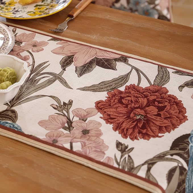 bilin gaier Designer Linen Extra Long Table Runner, Colorful Floral Pattern - Image 4