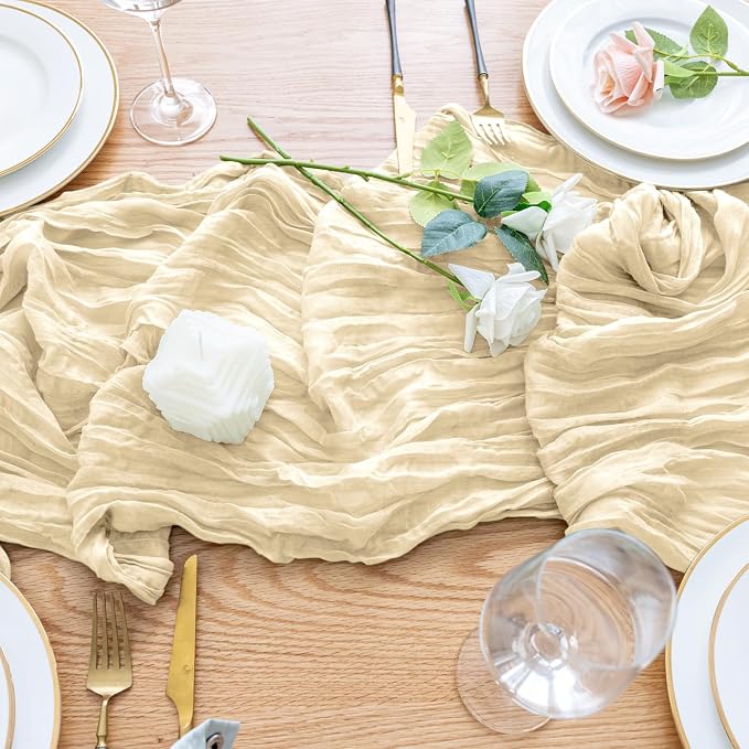Cheesecloth Table Runner Beige 10FT Boho Gauze Runner, 12 Pack | 120 Inch - Image 5