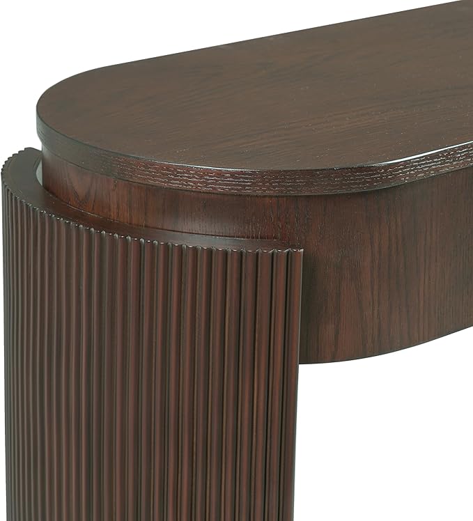 Merax 55" Entryway Table with Oval Top and 2 Drawers, Natural Wood Grain Finish Console Table with Fluted Design for Entryway and Living Room (Espresso)