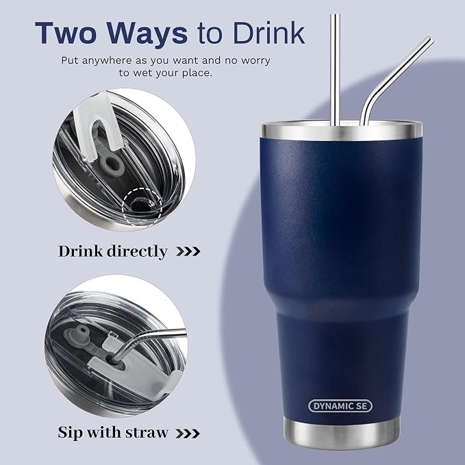 D·S 30 oz Navy Tumbler Double Wall Vacuum Insulated Travel Coffee Mug | Double - Image 3