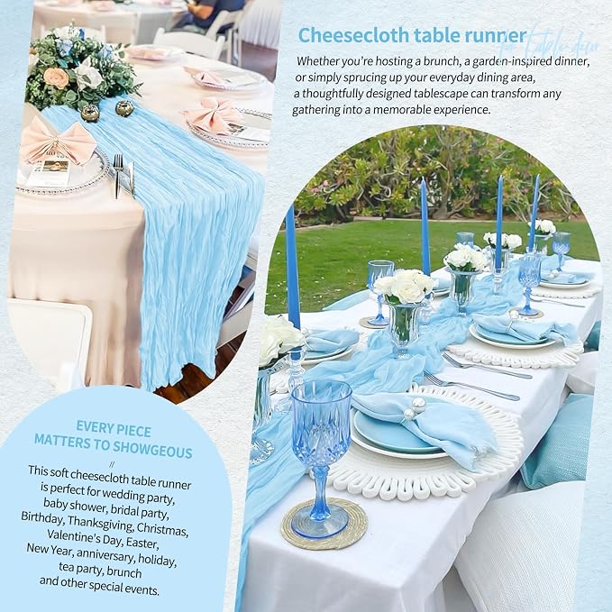 30 Pack Cheesecloth Table Runner 10FT Baby Blue Table Runner Light Blue Boho - Image 8