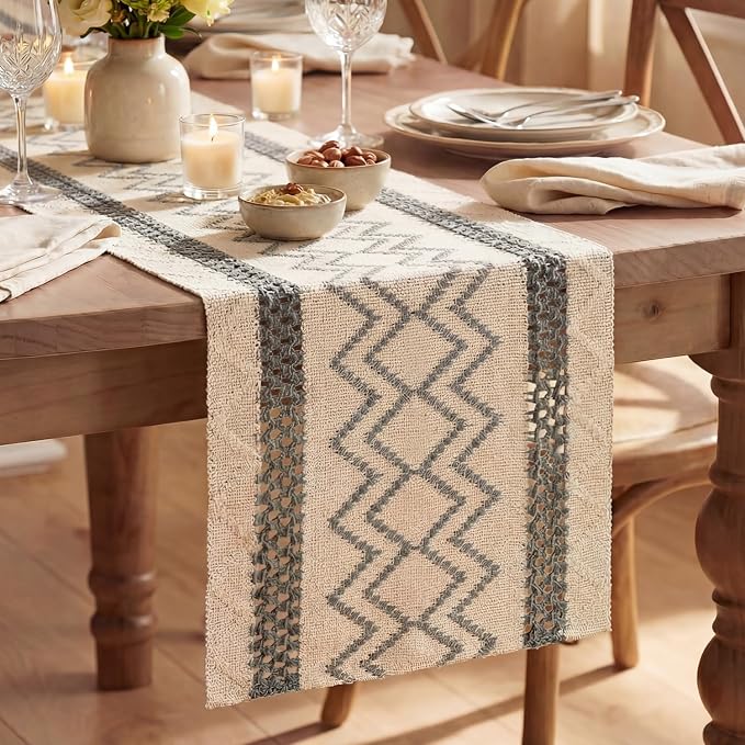 Artoid Mode Dark Grey Stripe Diamond Woven Table Runner 12x48 Inch | Holiday by ArtoidMode