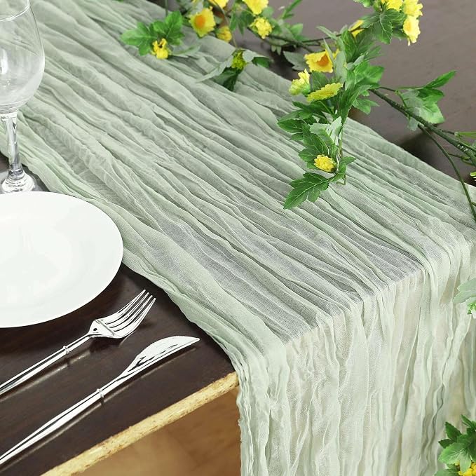 Efavormart 10ft Sage Green Cheesecloth Table Runner - Image 8