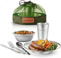 Unique Complete Messware Kit Polished Stainless Steel Dishes Set| Tableware| Dinnerware| Camping| Includes - Cups | Plates| Bowls| Cutlery| Comes in Mesh Bags