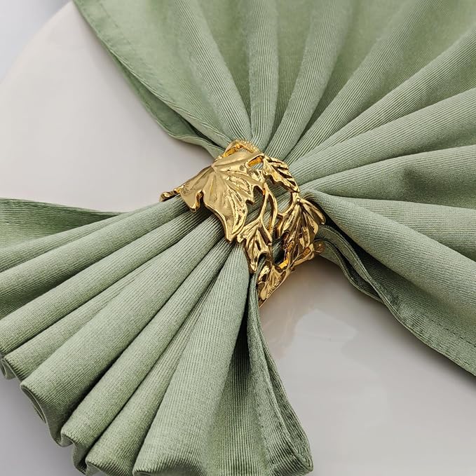 12 Pcs Gold Leaf Napkin Rings Set, Hollow-Out Golden Leaves Napkins Rings - Image 2