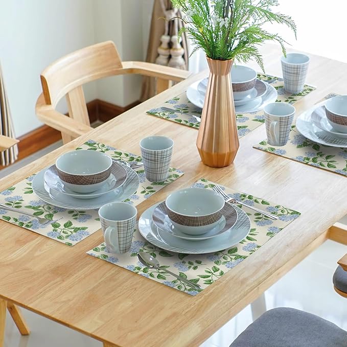 Hydrangea Placemats Set of 4 - Spring Summer Place Mats 12x18 Blue Floral Table Mats Flower Kitchen Mats for Party Dining Table