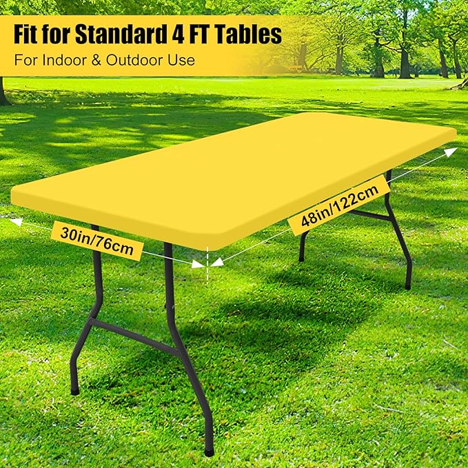Smiry Rectangle Picnic Table Cloth, Waterproof Elastic Fitted Tablecloths for 4 Foot Tables, Washable Polyester Table Cover for Camping, Indoor and Outdoor (Yellow, 30"x48")