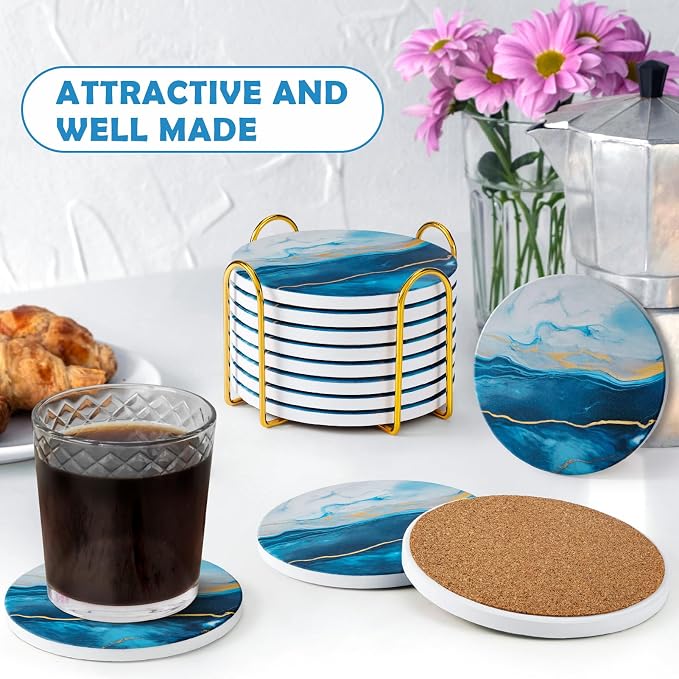 Absorbent Ceramic Coasters Set of 8, Modern Marble Style Drink Coasters | 4 - Image 2