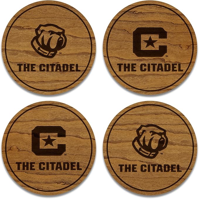 LazerEdge The Citadel Bulldogs Wooden Coaster Set - Cherry Wood - Officially Licensed Product - 4-Pack