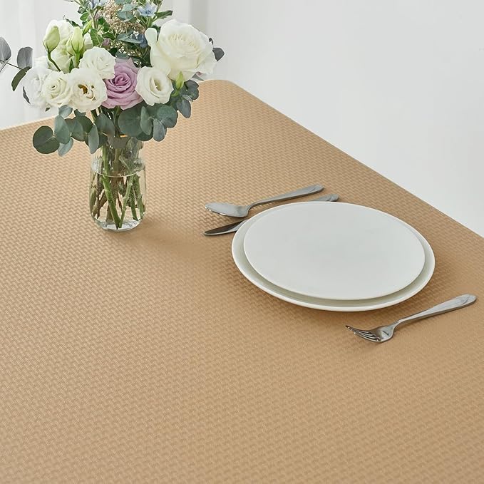 maxmill Tablecloth Weaved Texture Stain Resistant Waterproof, Wrinkle Resistant Washable Table Cloth, Fabric Table Cover for Dining Room, Indoor Outdoor Use, Rectangle 70 x 120 Inch, Beige