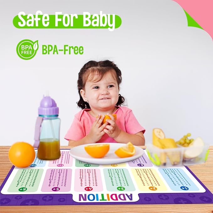 6 Pack Placemats for Kids, Non-Slip Washable Table Mat, Reusable Subtraction - Image 2