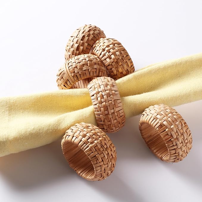 CLEENTABLE Jute Napkin Ring, Hand Wovwn Napkin Rings - 12-Pcs Handmade Rattan Napkin Holders Fall Farmhouse Napkin Rings for Thanksgiving, Christmas, Wedding Table Decoration (Natural)